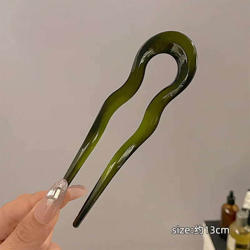 Pic à cheveux en U effet écaille – Épingle à cheveux géométrique en acétate – Accessoire coiffure femme chic