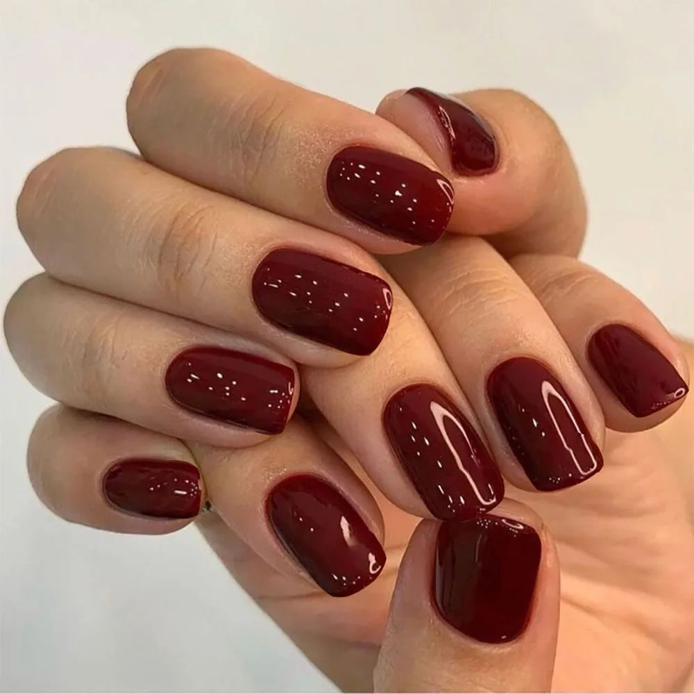 Faux ongles press-on courts carrés – Couleurs unies – 24 pièces