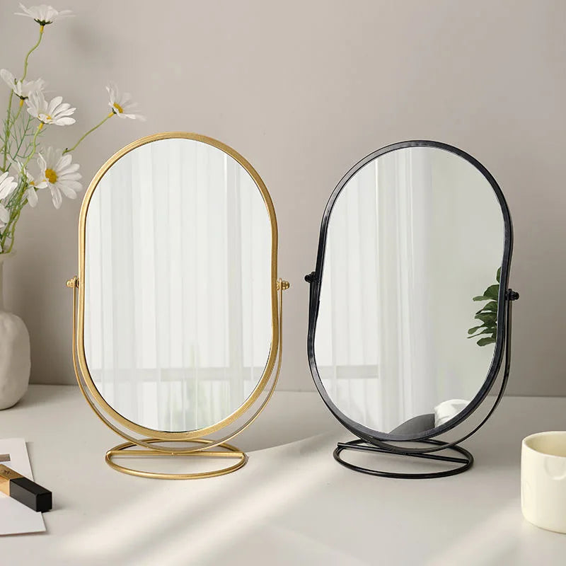 Miroir de maquillage ovale rotatif 360° – Miroir de table design en métal