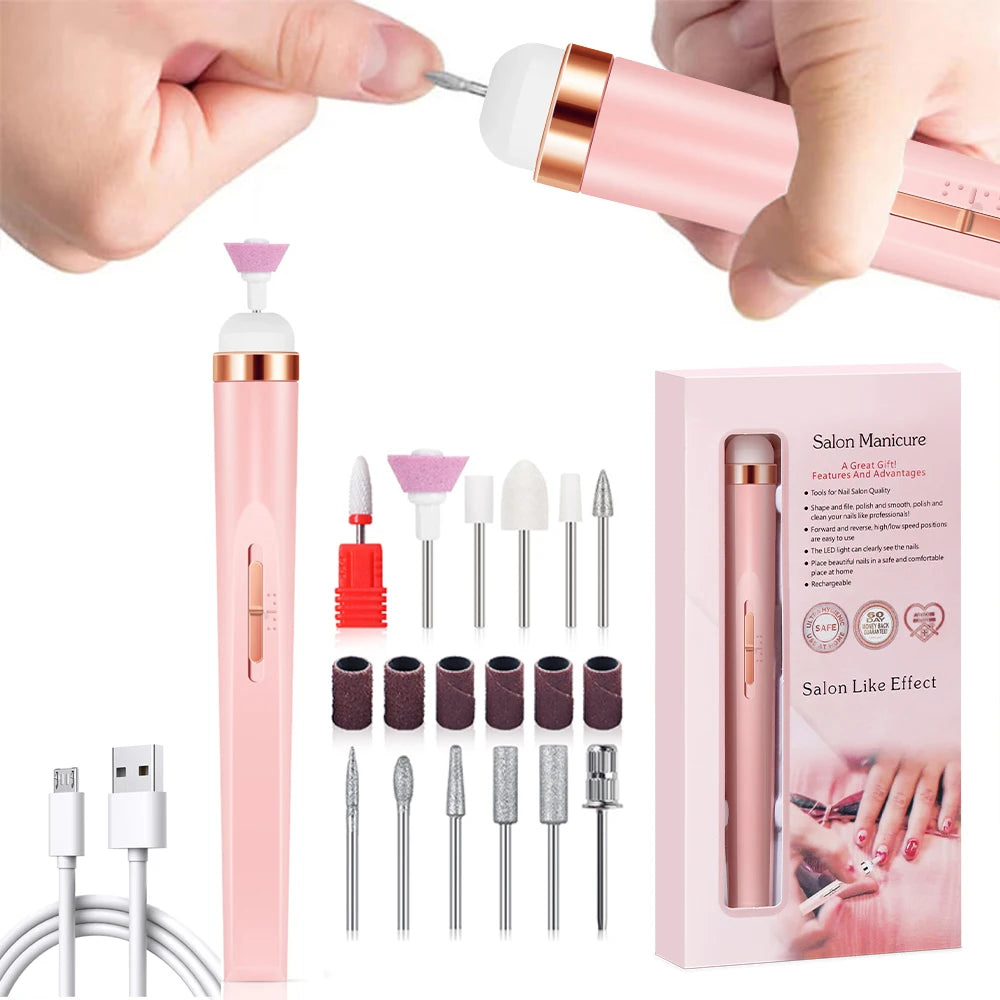 Ponceuse à ongles électrique portable – Kit manucure USB avec embouts et LED