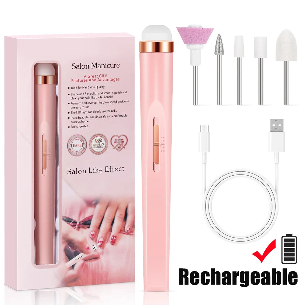Ponceuse à ongles électrique portable – Kit manucure USB avec embouts et LED