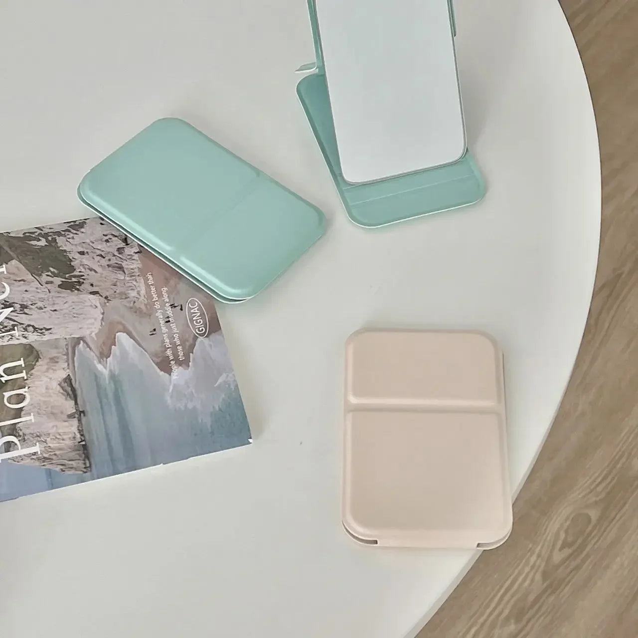 Miroir de maquillage pliable en PU – Miroir de table et de voyage compact
