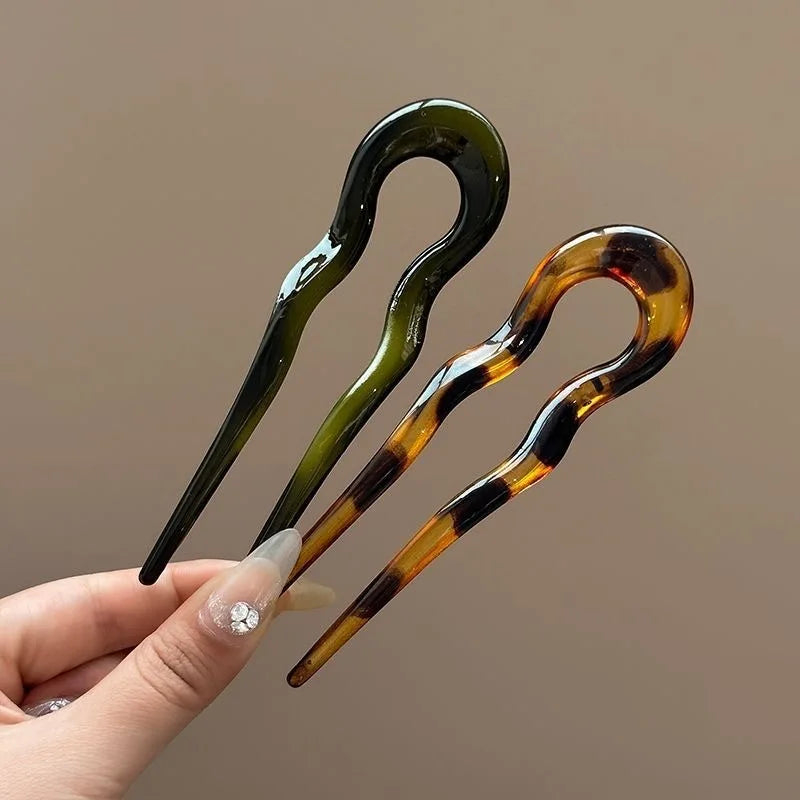 Pic à cheveux en U effet écaille – Épingle à cheveux géométrique en acétate – Accessoire coiffure femme chic
