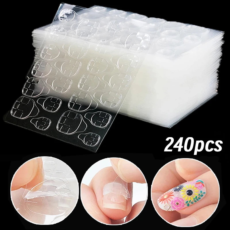 Pastilles adhésives double face pour faux ongles – Colle gel transparente réutilisable