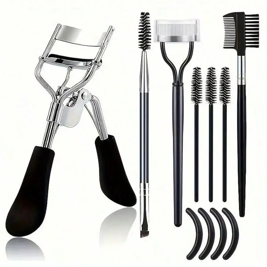 Kit sourcils & cils 11-en-1 – Recourbe-cils professionnel + brosses, peigne séparateur & accessoires