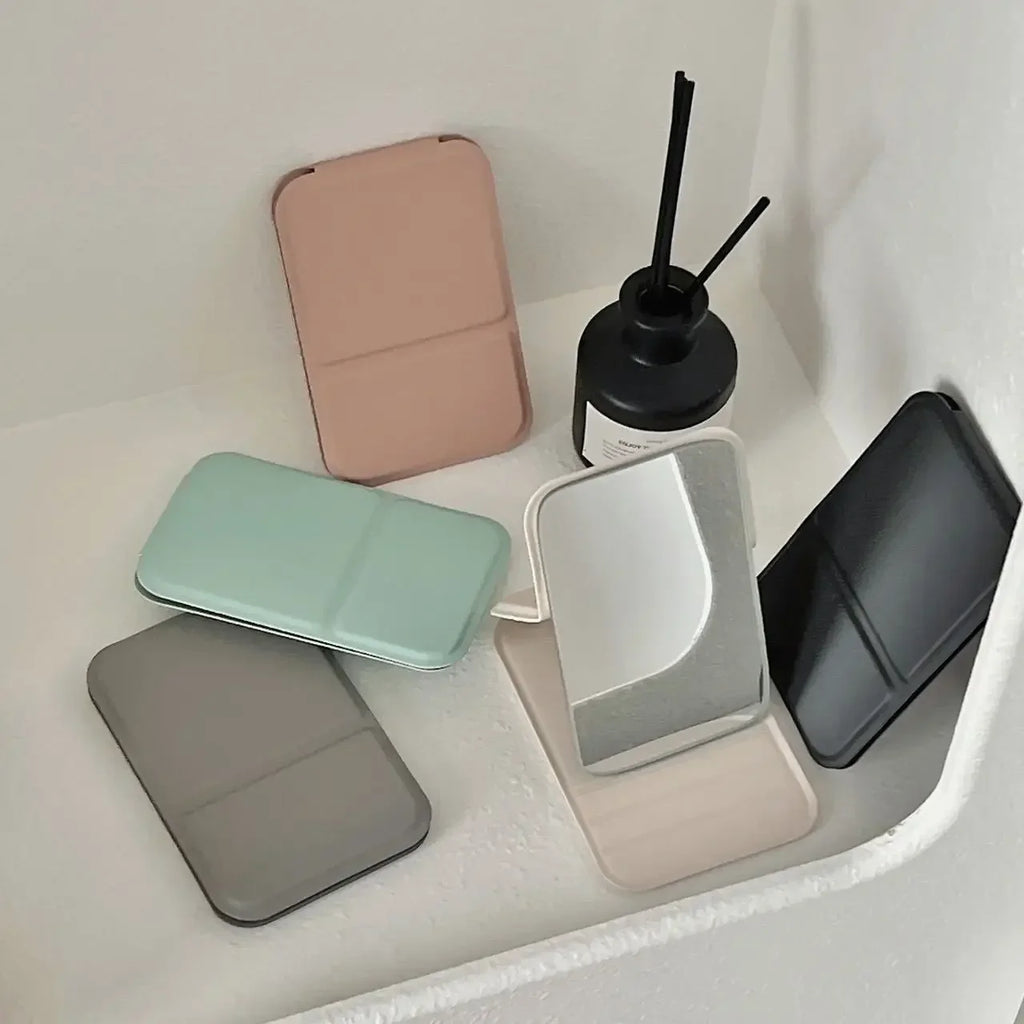 Miroir de maquillage pliable en PU – Miroir de table et de voyage compact