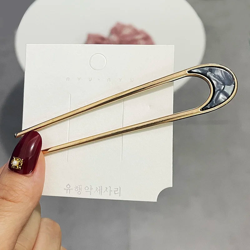 Pic à cheveux en U effet écaille – Épingle à cheveux géométrique en acétate – Accessoire coiffure femme chic