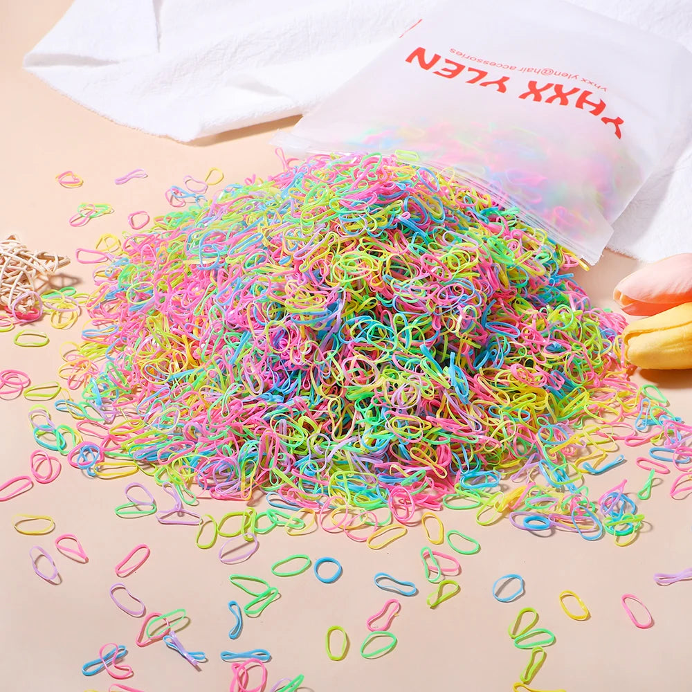 Élastiques cheveux enfant colorés – Lot de 500, 1000 ou 2000 – Mini attaches cheveux jetables en caoutchouc