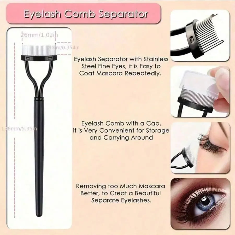 Kit sourcils & cils 11-en-1 – Recourbe-cils professionnel + brosses, peigne séparateur & accessoires