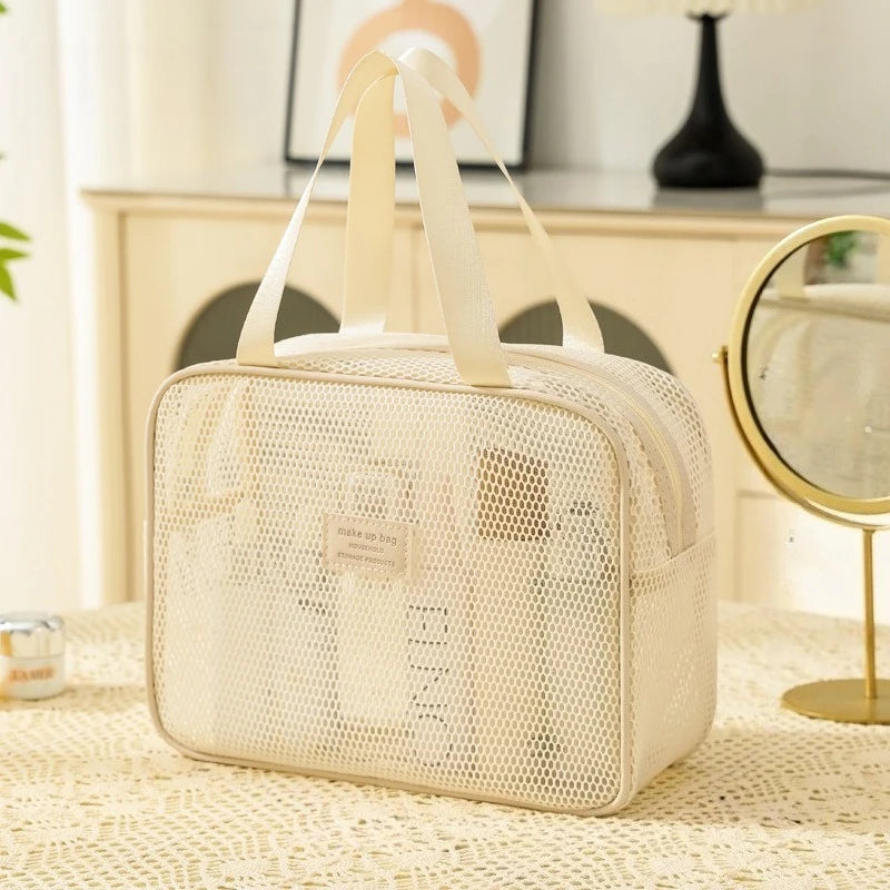 Trousse de maquillage en maille transparente – Organisateur beauté & voyage avec fermeture zippée