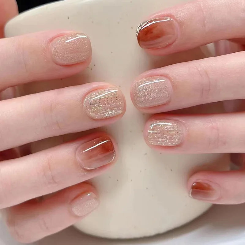 Faux ongles press-on courts carrés – Couleurs unies – 24 pièces
