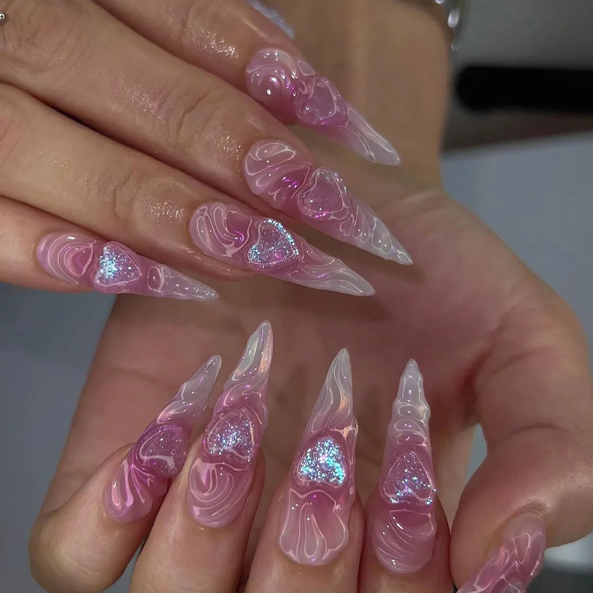Faux ongles press-on noirs design artistique – Motifs graphiques, effet 3D, style audacieux