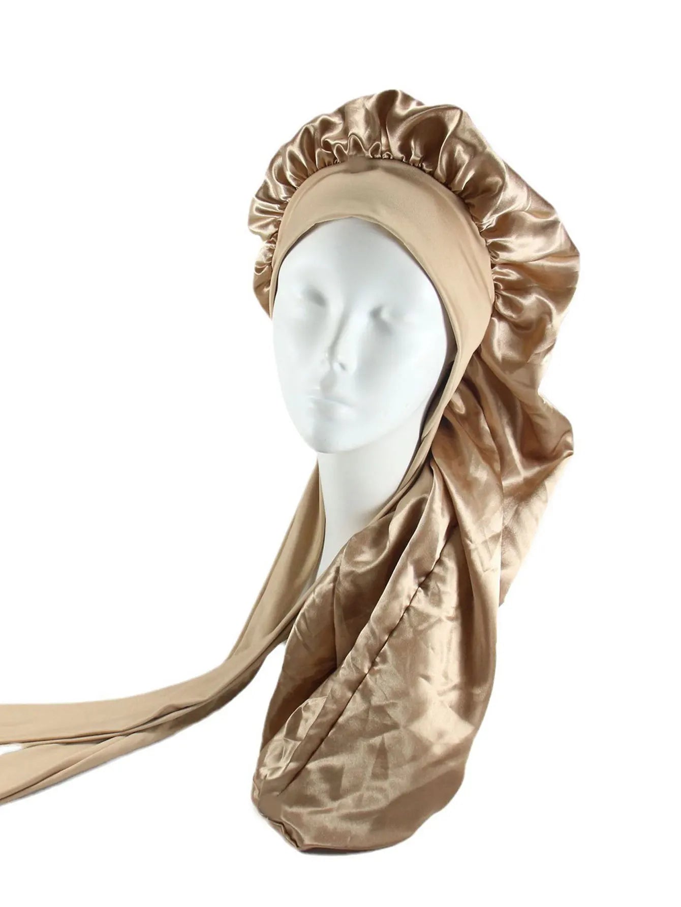 Bonnet satin long en soie – Protection cheveux bouclés, crépus & naturels (XL)