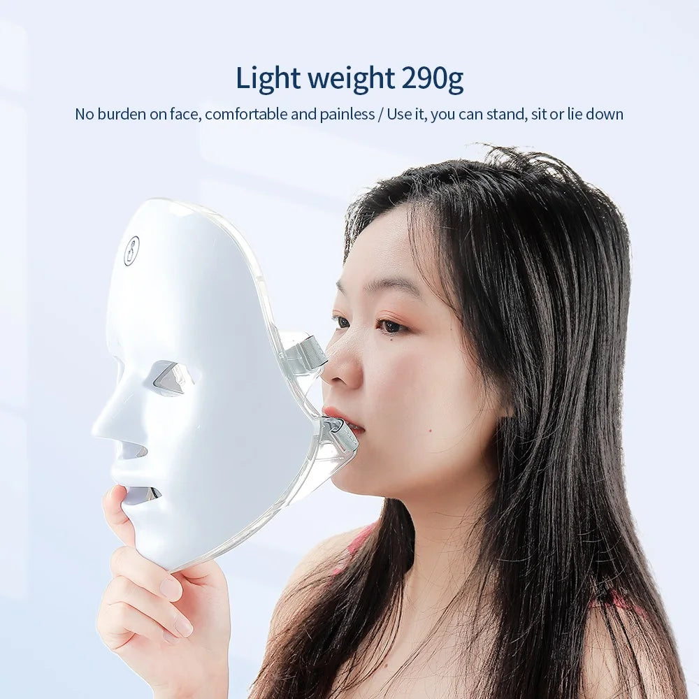Masque LED visage & cou 7 couleurs – Appareil beauté lumineux sans fil pour soin de la peau