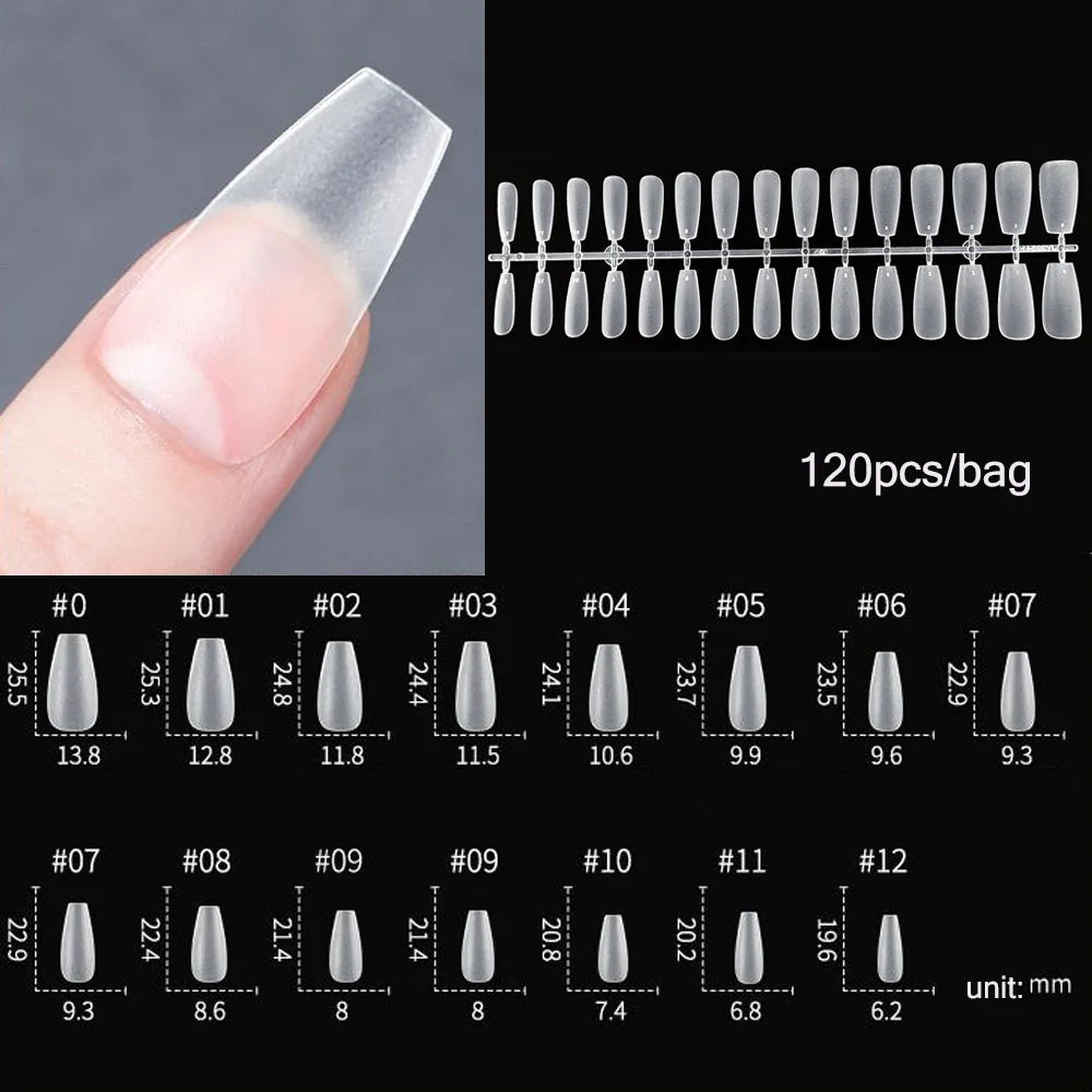 Capsules faux ongles press-on mates – Full cover, formes variées, 120 pièces