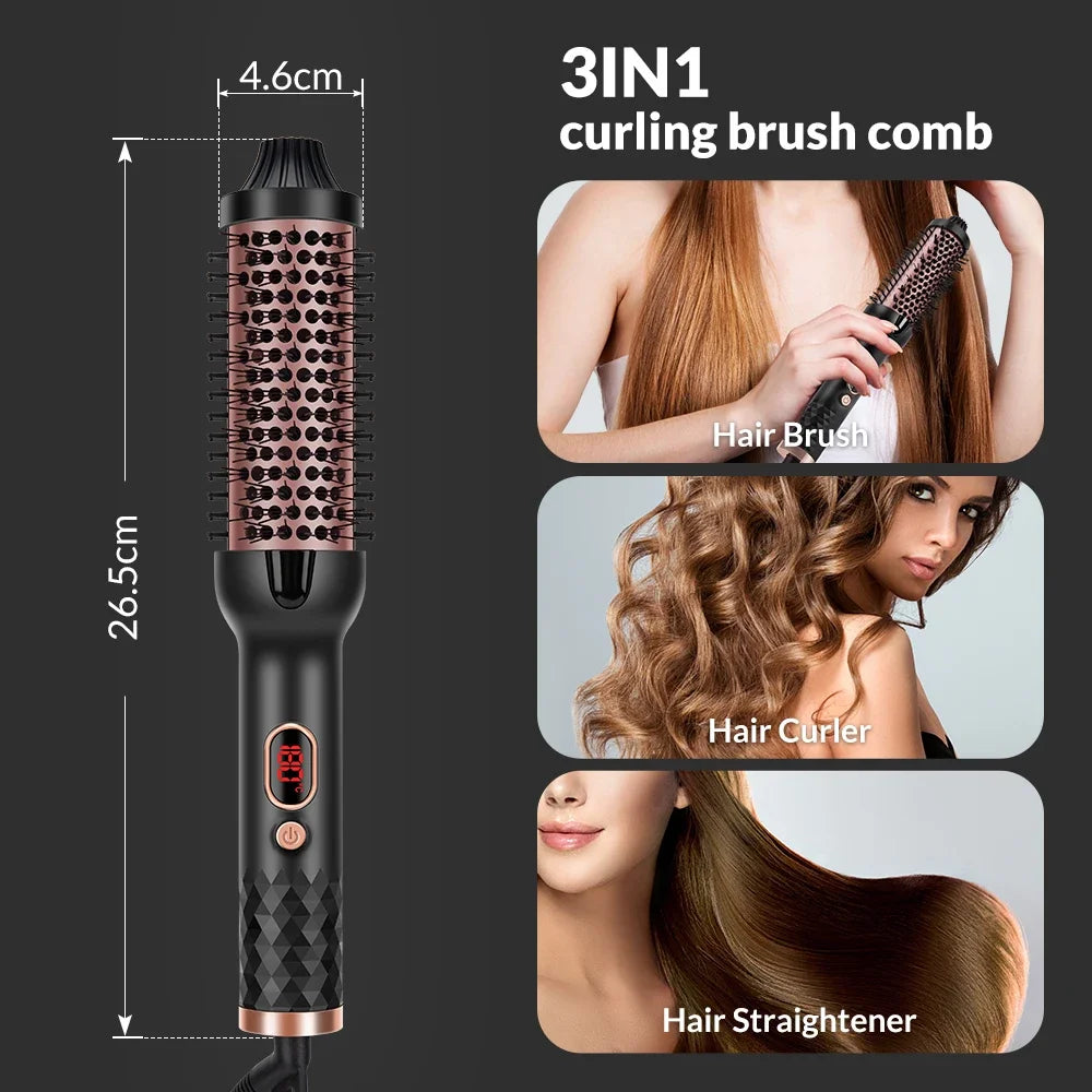 Brosse chauffante coiffante 3-en-1 – Lissante, bouclante et volumisante ionique