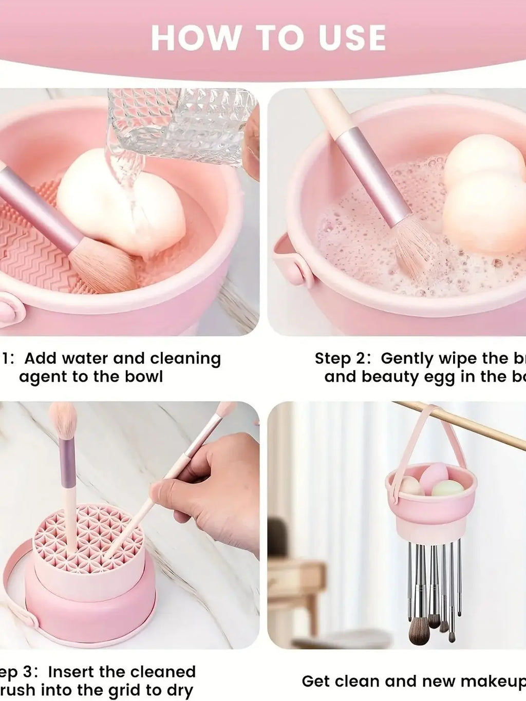 Bol nettoyeur pinceaux maquillage en silicone 3-en-1 – Lavage, séchage et rangement pinceaux & éponges